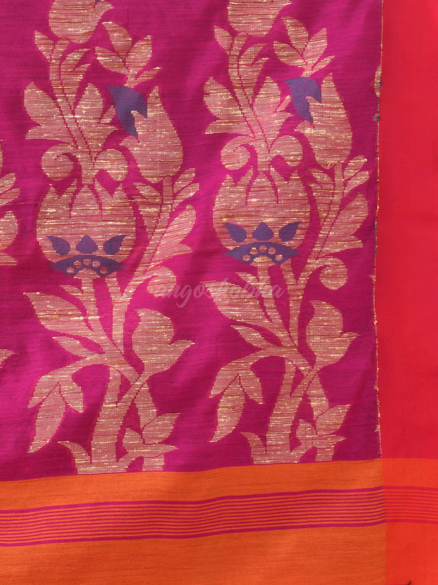 Orange Cotton Blend Jacquard Work Handloom Saree