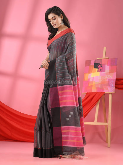 Orange Cotton Blend Jacquard Work Handloom Saree