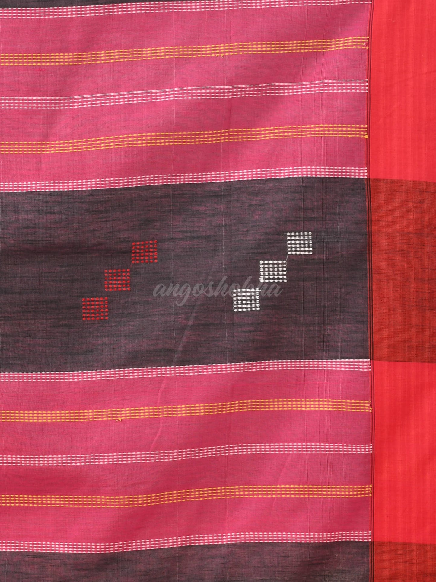 Orange Cotton Blend Jacquard Work Handloom Saree