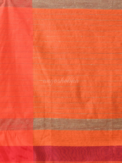 Magenta & Orange Cotton Blend Half And Half Handloom Saree