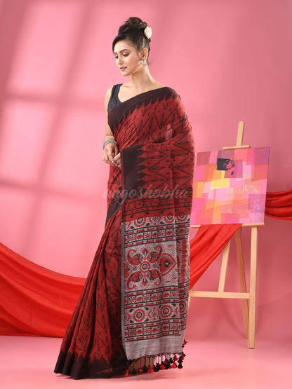 Maroon Cotton Blend Printed Handloom Saree