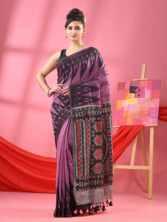 Royal Purple Cotton Blend Printed Handloom Saree