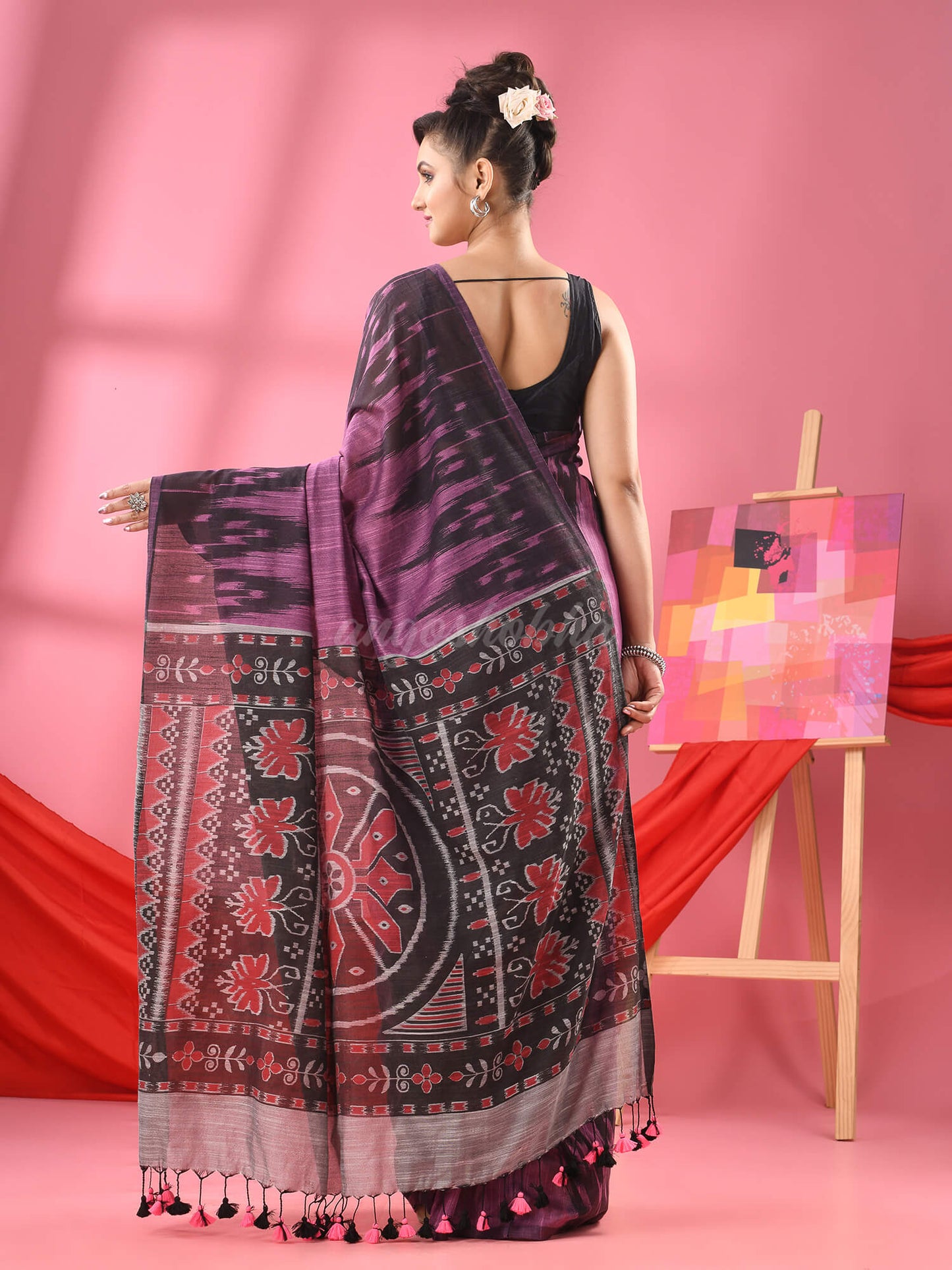 Royal Purple Cotton Blend Printed Handloom Saree