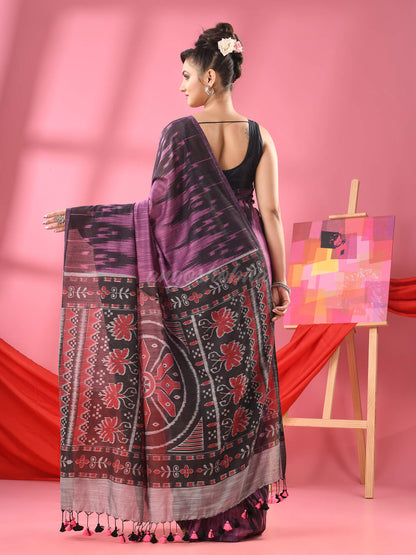 Royal Purple Cotton Blend Printed Handloom Saree