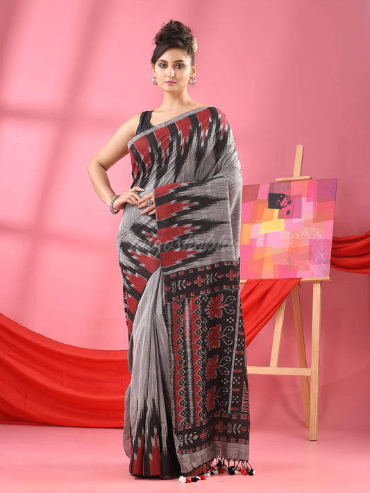 Silver Grey Cotton Blend Printed Handloom Saree