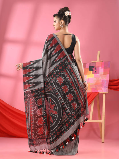 Silver Grey Cotton Blend Printed Handloom Saree