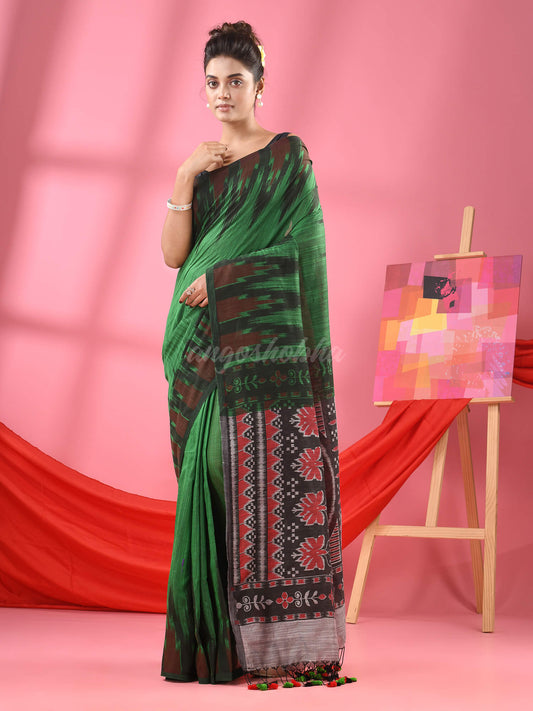 Green Cotton Blend Printed Handloom Saree