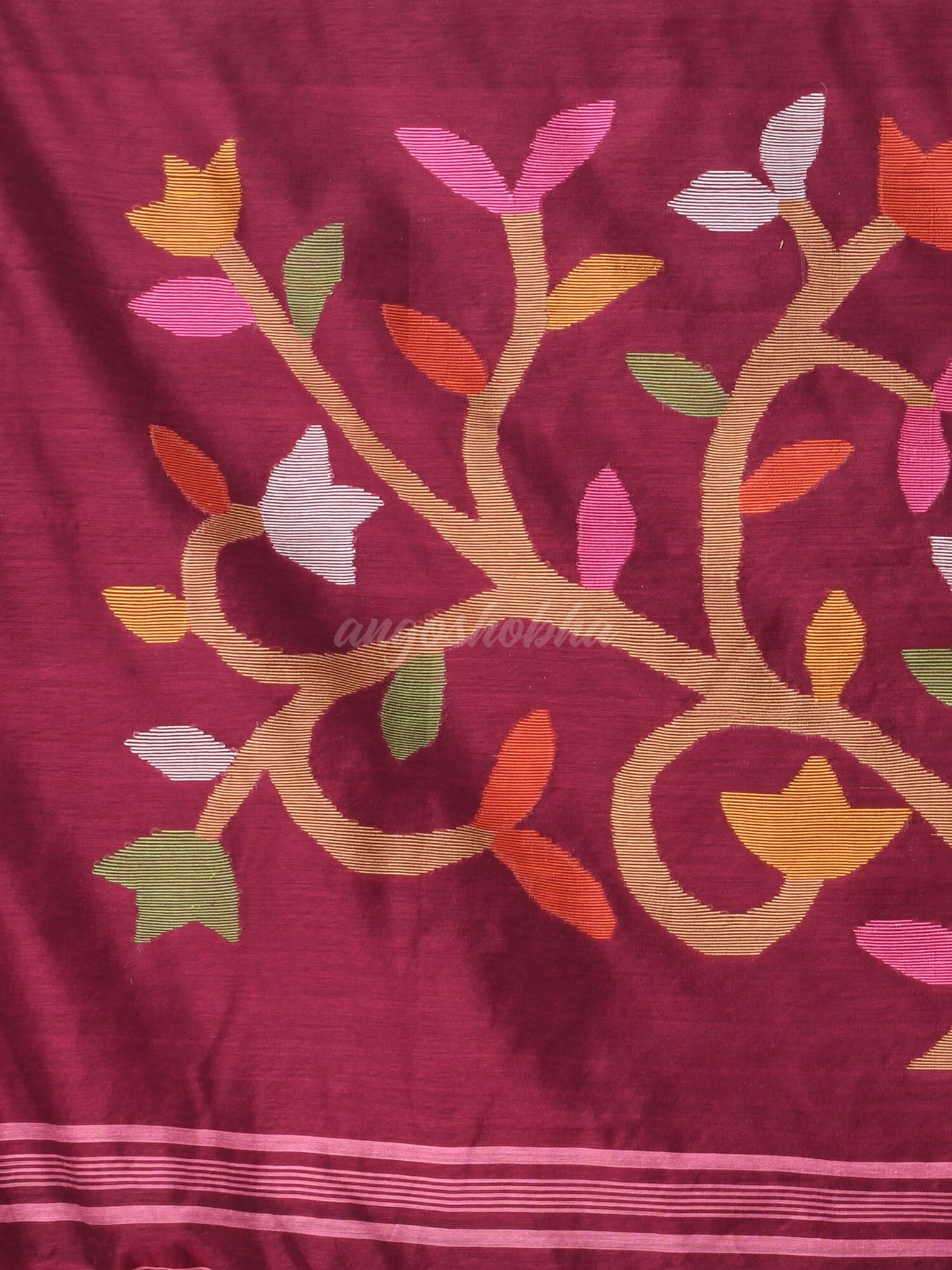 Magenta Cotton Blend Jamdani Saree