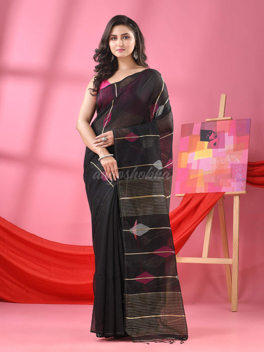 Black Cotton Blend Handloom Saree