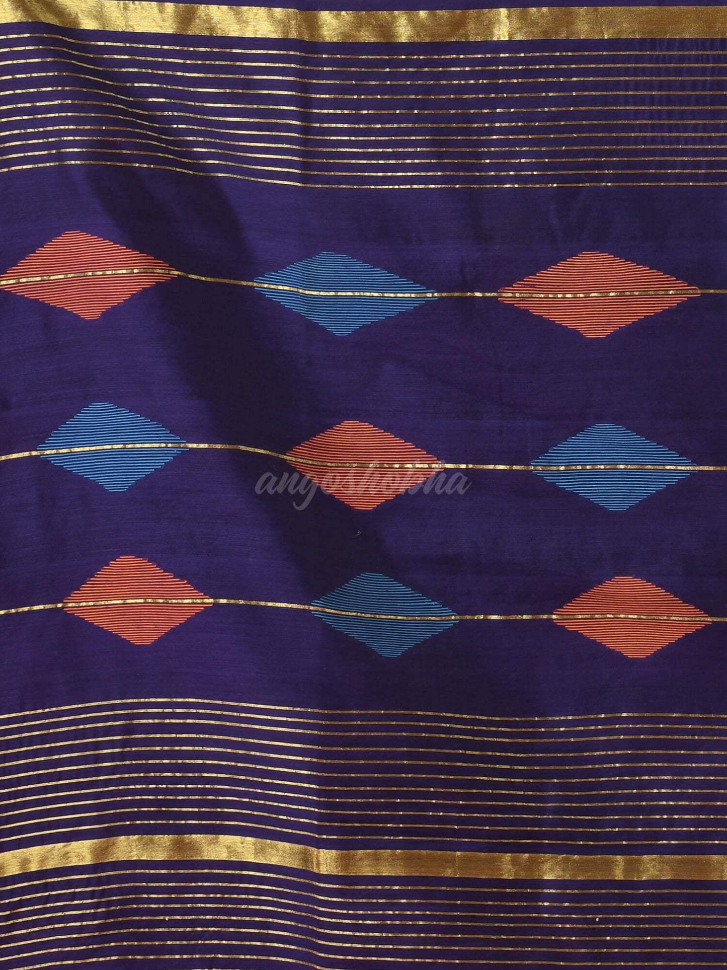 Navy Blue Cotton Blend Handloom Saree