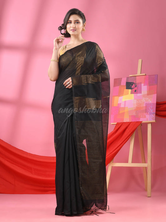 Black Cotton Blend Handloom Saree