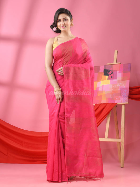 Deep Pink Cotton Blend Handloom Saree