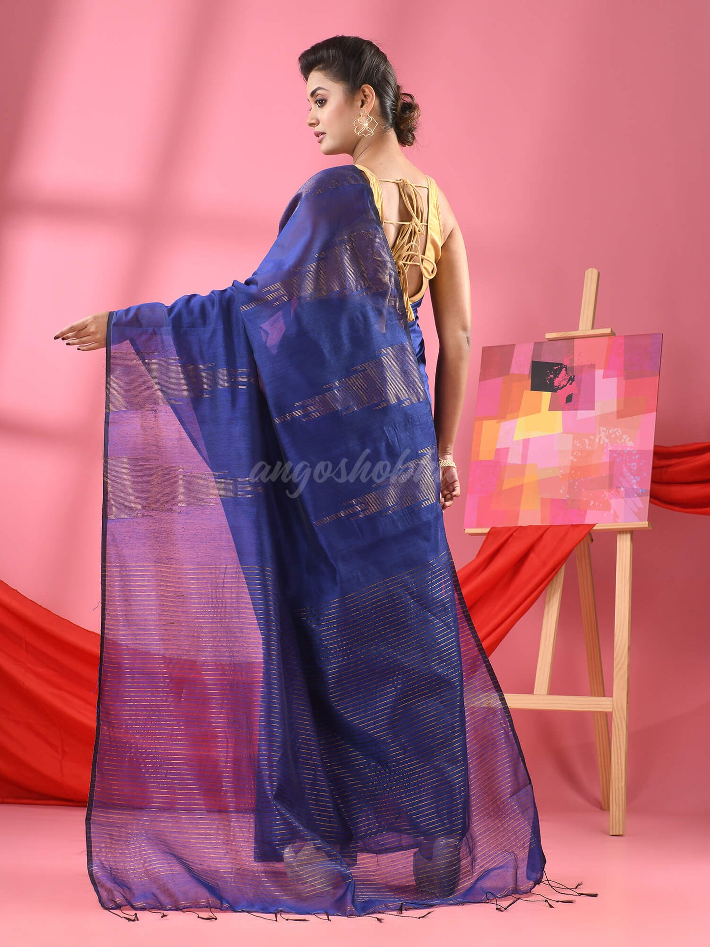 Bule Cotton Blend Handloom Saree