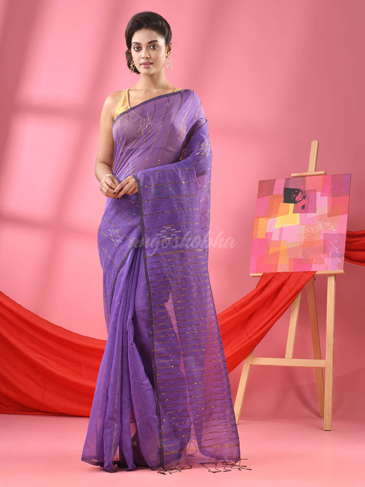 Soft Purple Cotton Blend Sequence Handloom Saree