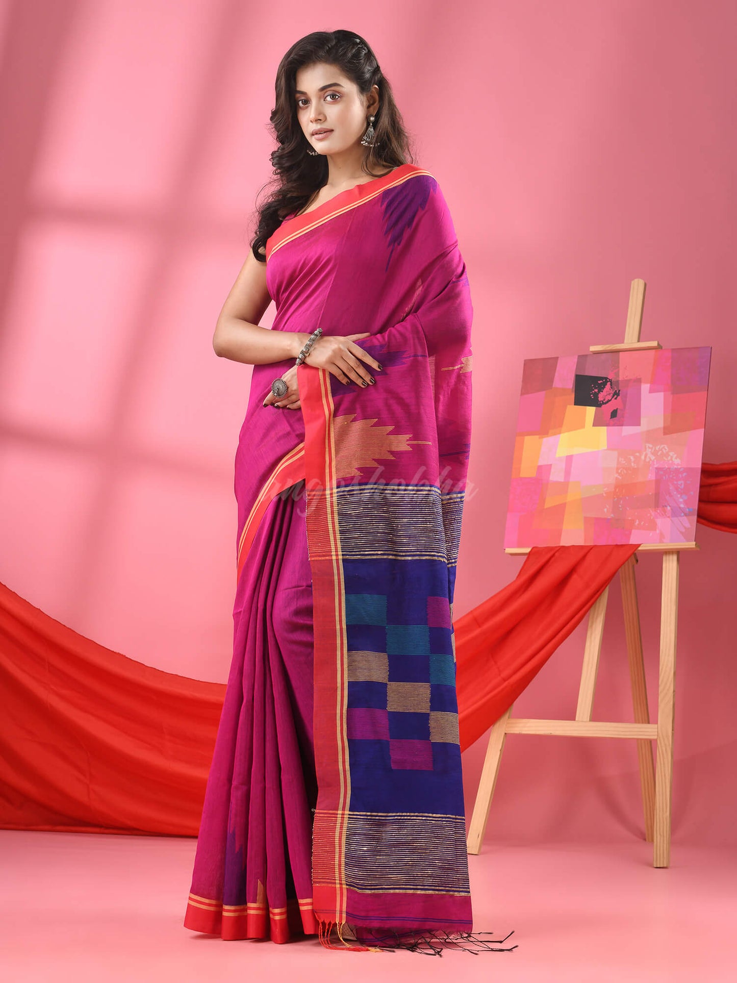 Fandango Pink Cotton Blend Handloom Saree