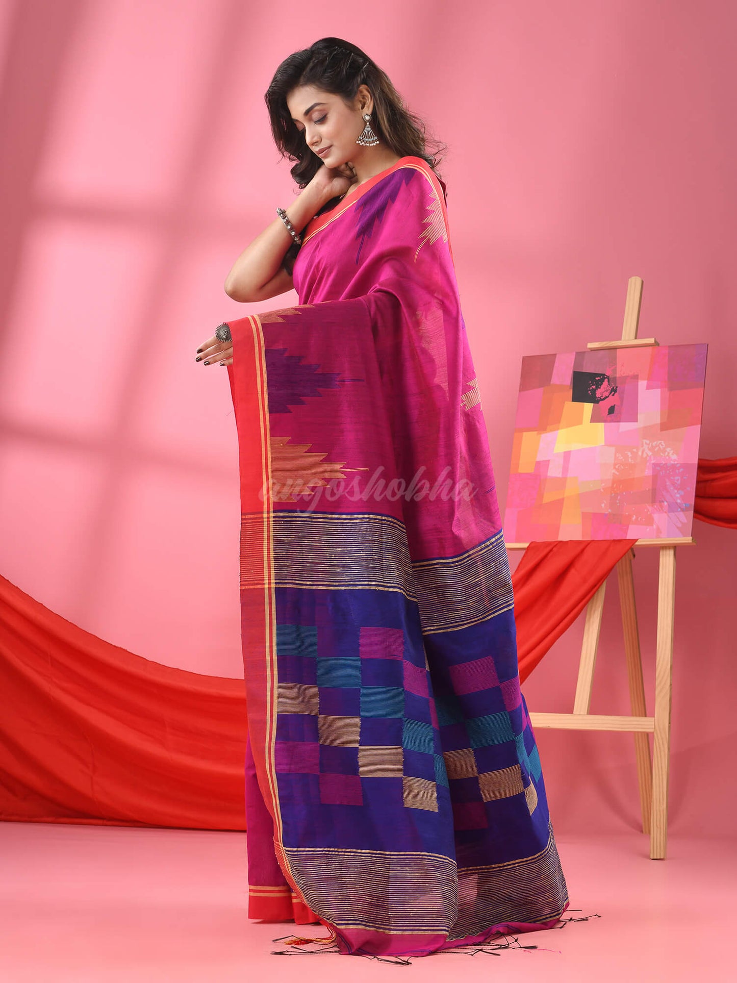 Fandango Pink Cotton Blend Handloom Saree