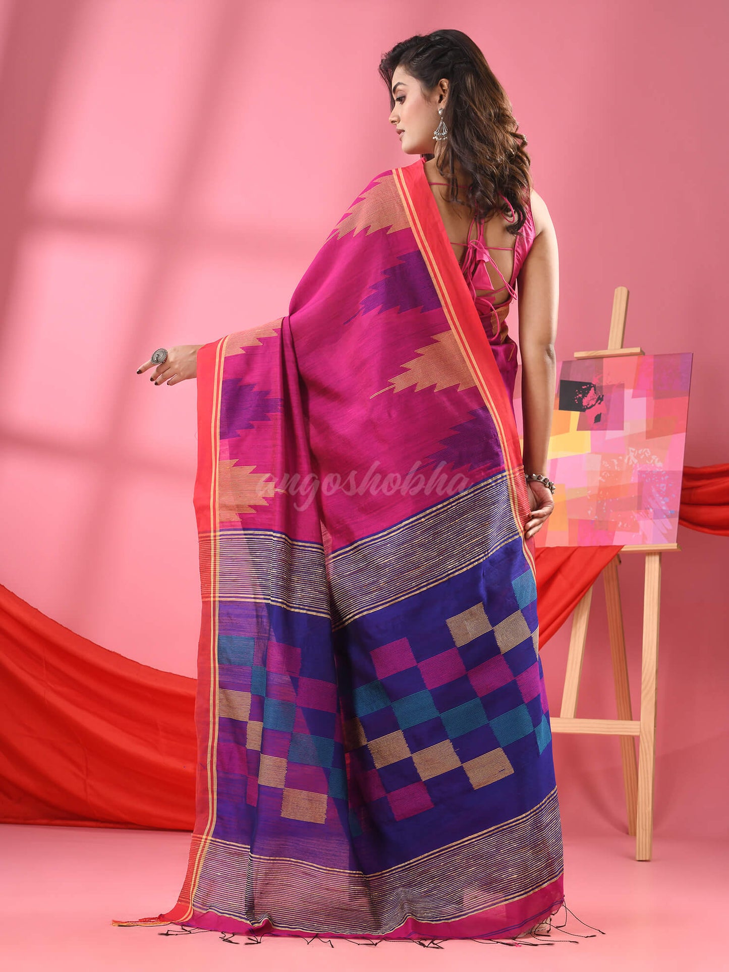 Fandango Pink Cotton Blend Handloom Saree