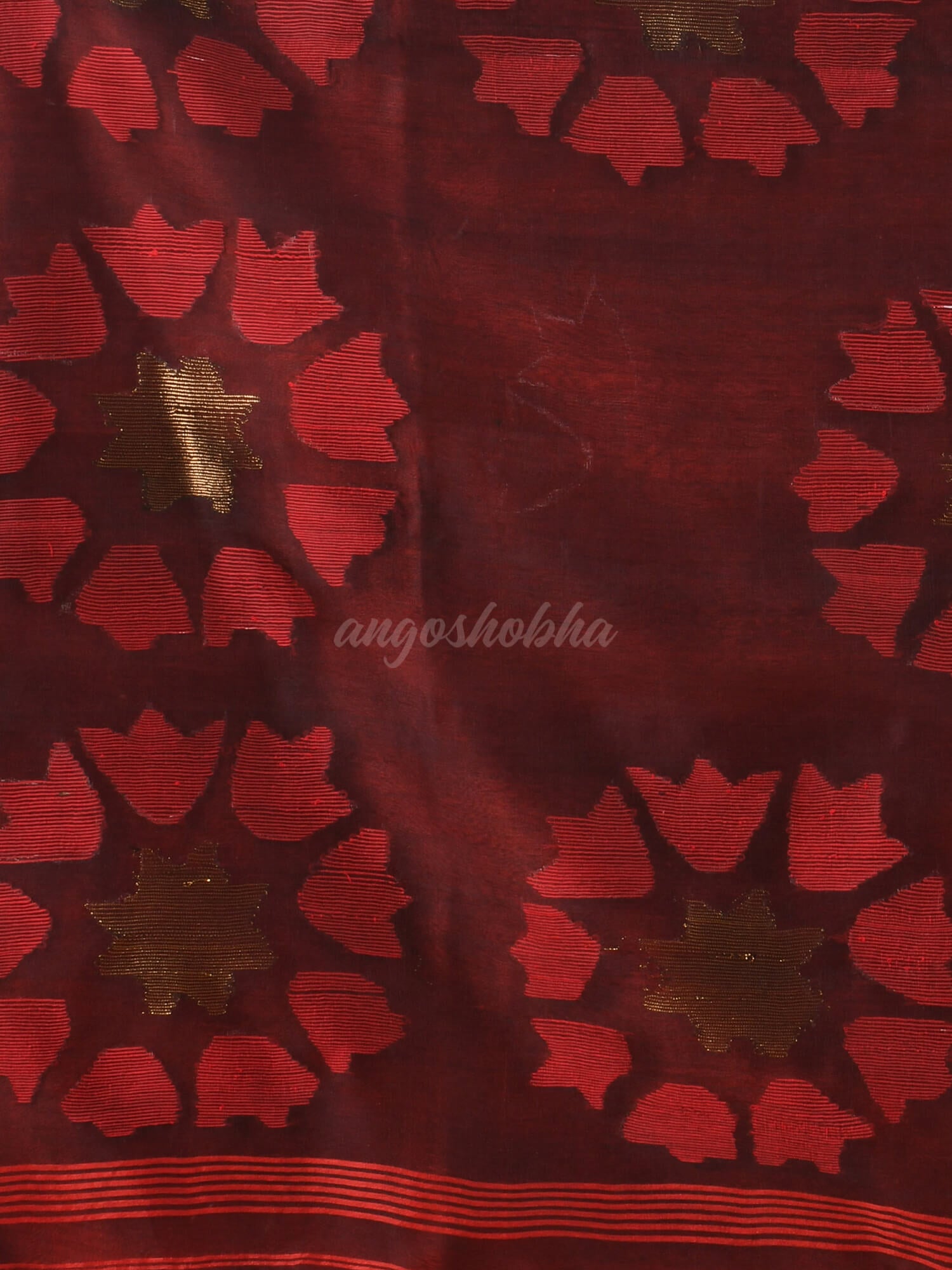 Red Cotton Blend Handloom Jamdani Saree