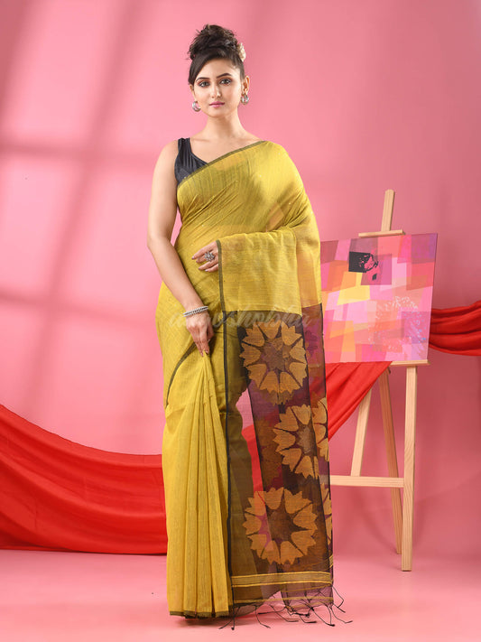 Lemon Cotton Blend Handloom Jamdani Saree