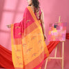 Hot Pink Cotton Blend Boat Motive Handloom Saree