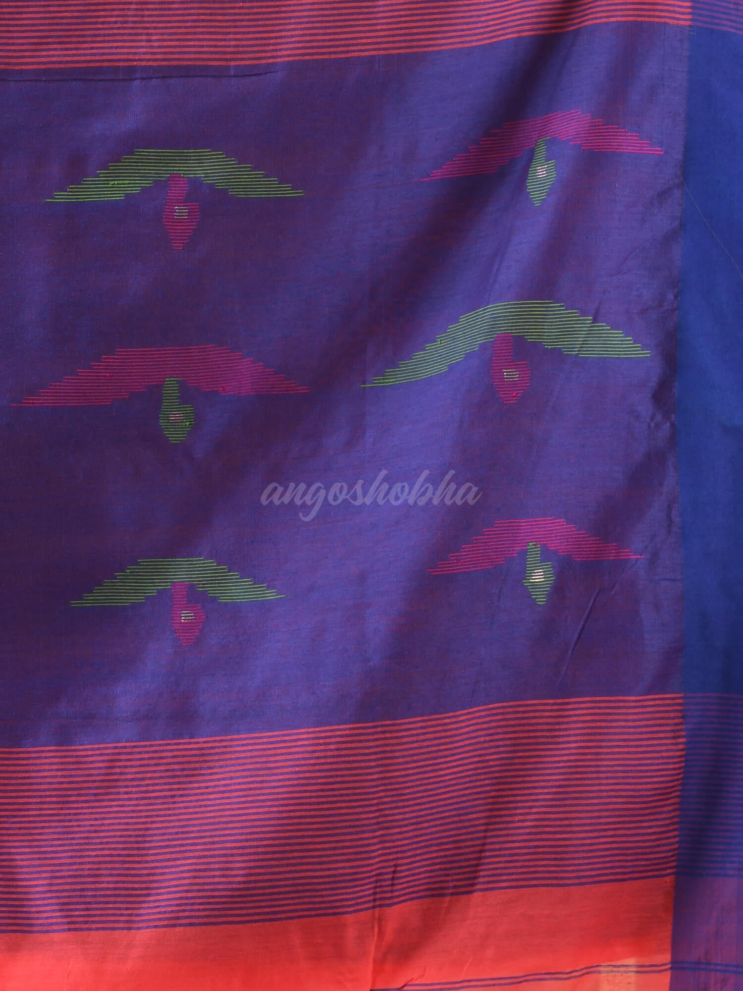Georgia Peach Cotton Blend Boat Motive Handloom Saree