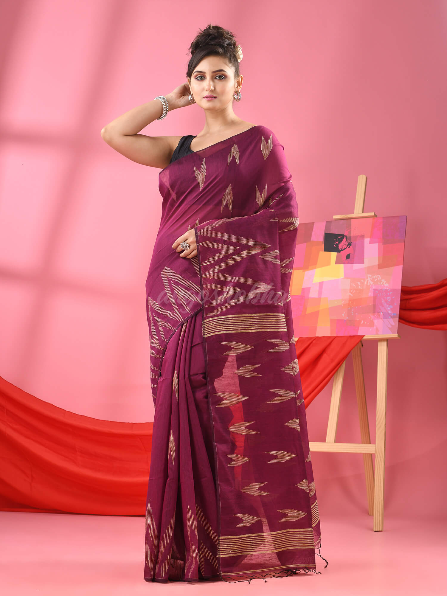 Magenta Cotton Blend Handloom Saree