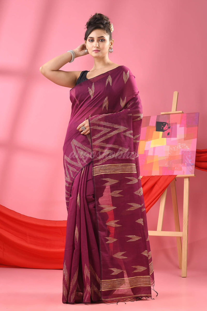 Magenta Cotton Blend Handloom Saree