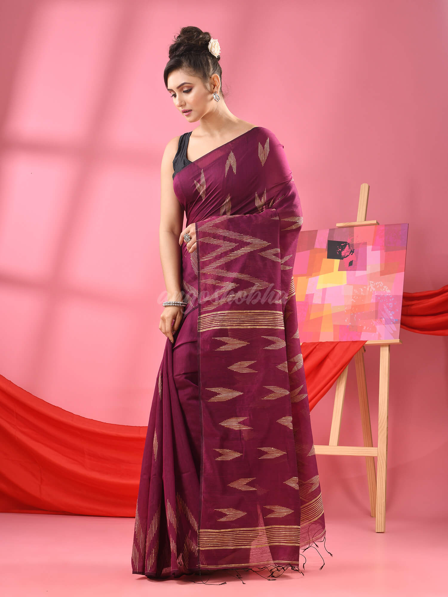 Magenta Cotton Blend Handloom Saree