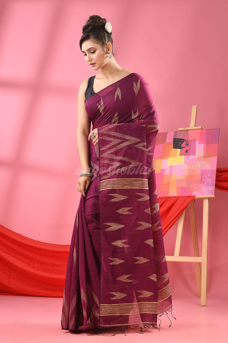 Magenta Cotton Blend Handloom Saree