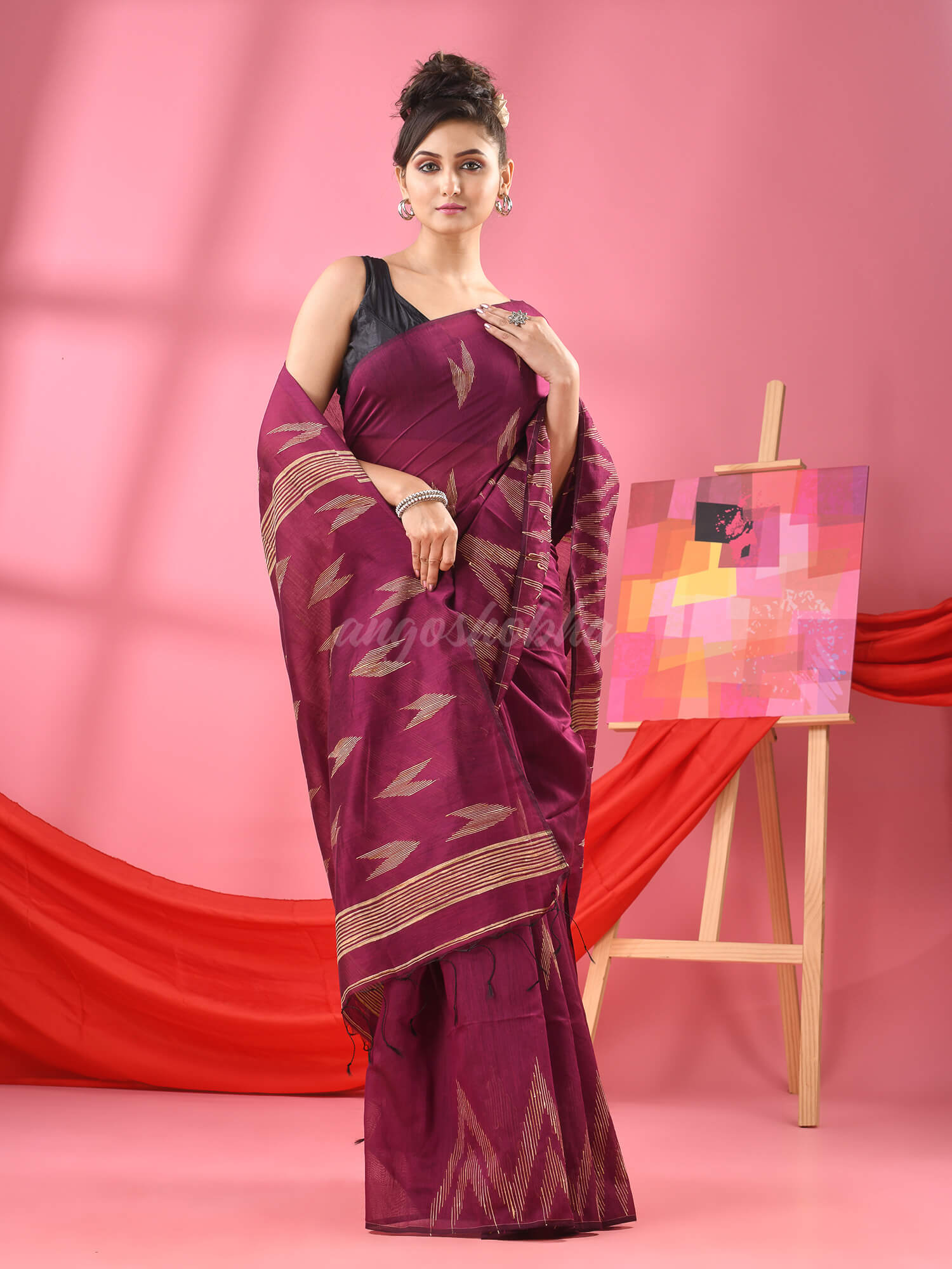 Magenta Cotton Blend Handloom Saree