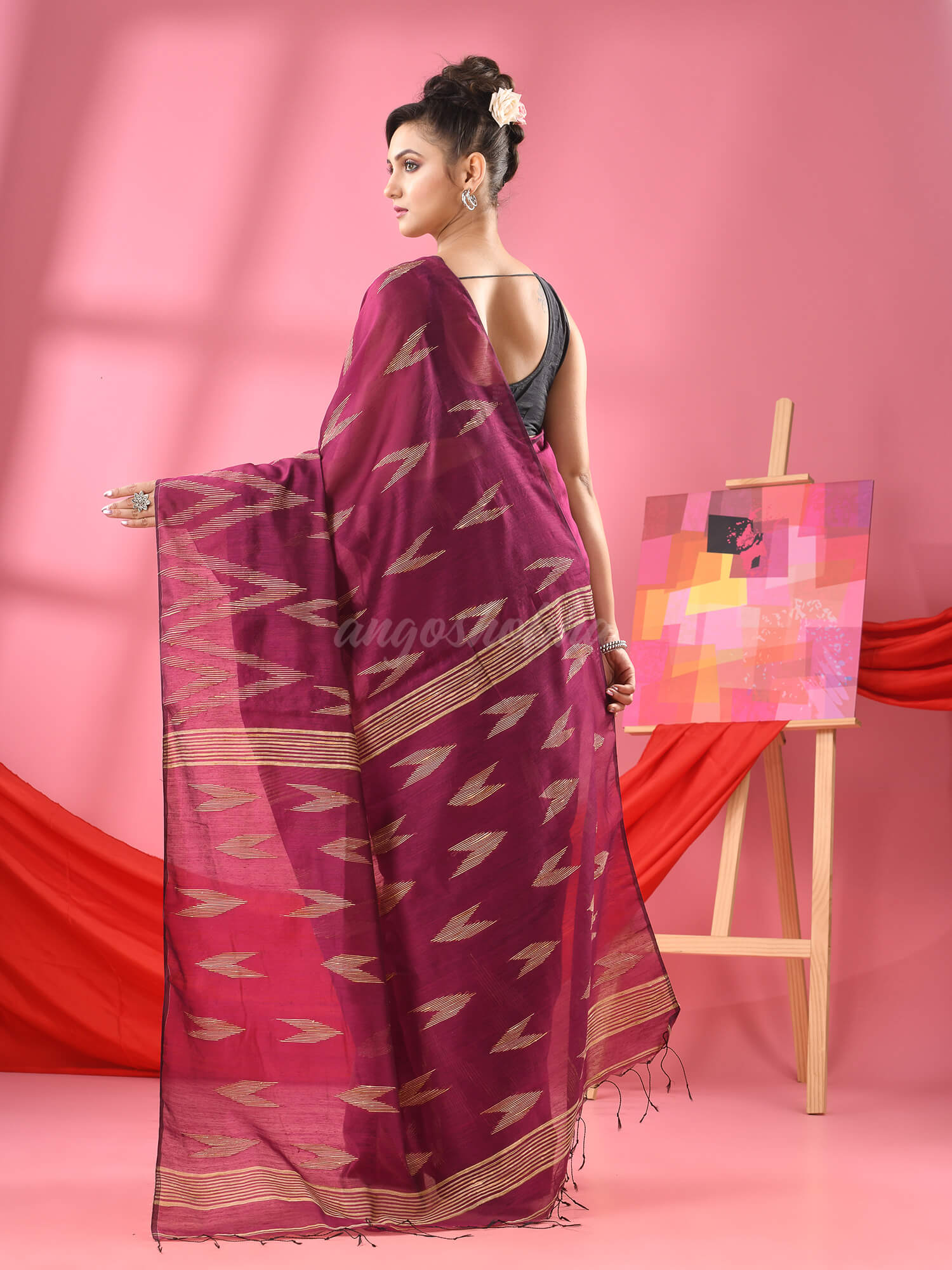 Magenta Cotton Blend Handloom Saree