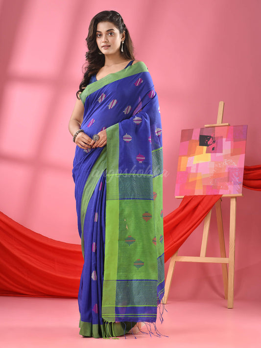 Blue Cotton Blend All Body Buti Handloom Saree