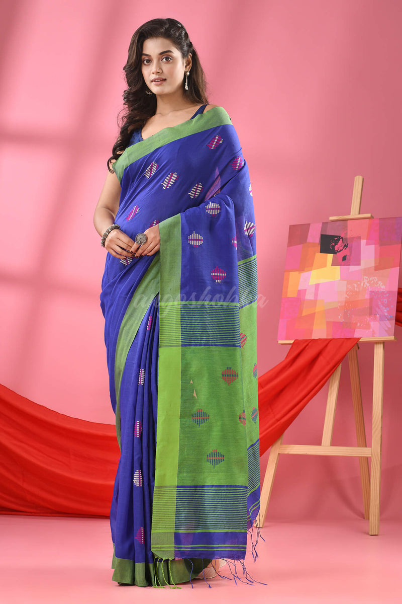 Blue Cotton Blend All Body Buti Handloom Saree