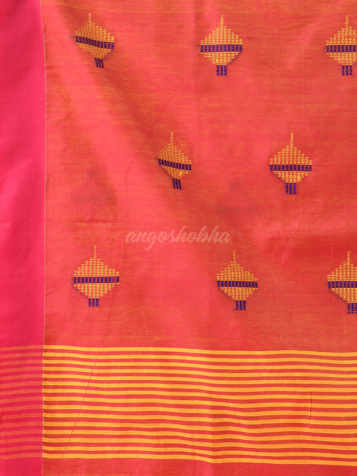 Bright Yellow Cotton Blend All Body Buti Handloom Saree