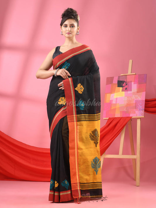 Black Cotton Blend Jacquard Work Handloom Saree