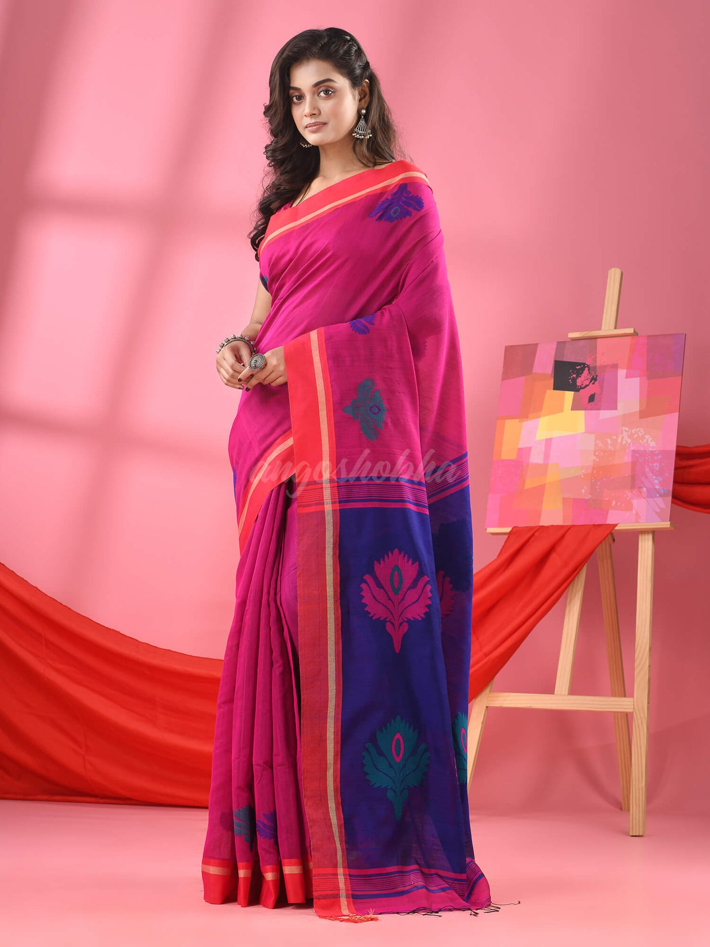 Fandango Pink Cotton Blend Jacquard Work Handloom Saree