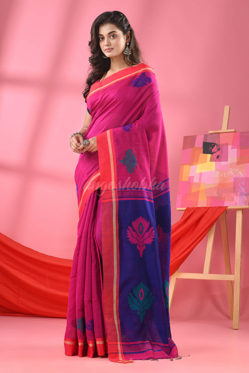 Fandango Pink Cotton Blend Jacquard Work Handloom Saree