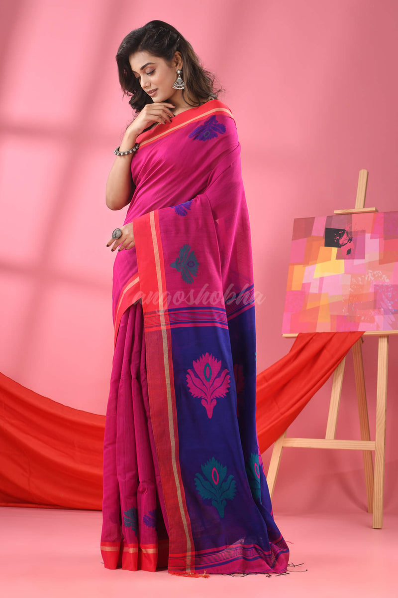 Fandango Pink Cotton Blend Jacquard Work Handloom Saree