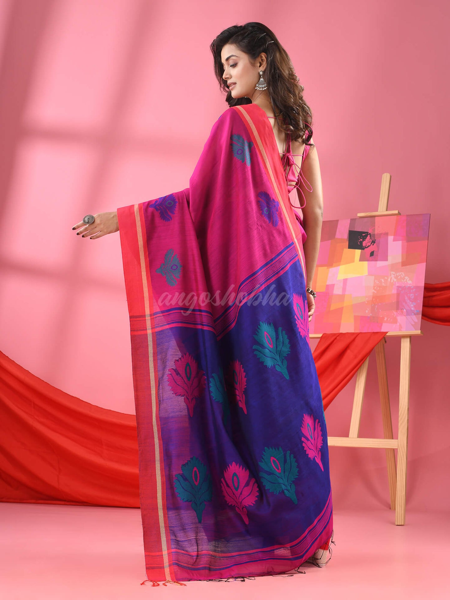 Fandango Pink Cotton Blend Jacquard Work Handloom Saree