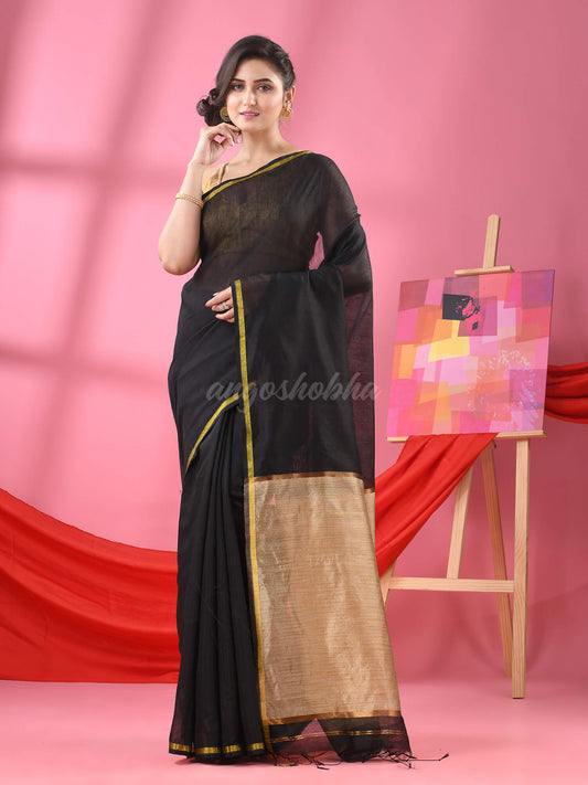 Black Cotton Blend Handloom Saree