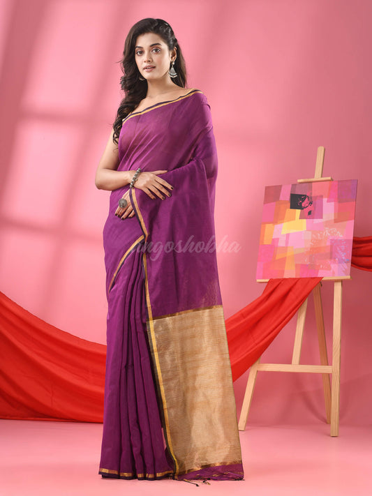 Magenta Cotton Blend Handloom Saree