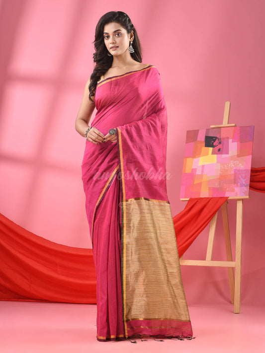 Pink Cotton Blend Handloom Saree