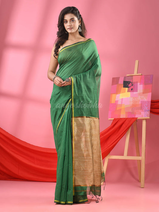 Green Cotton Blend Handloom Saree