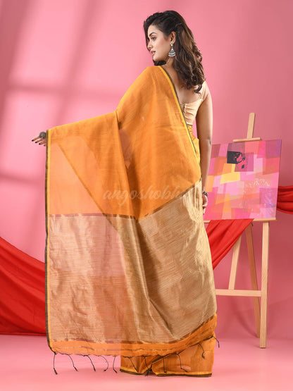 Yellow Cotton Blend Handloom Saree