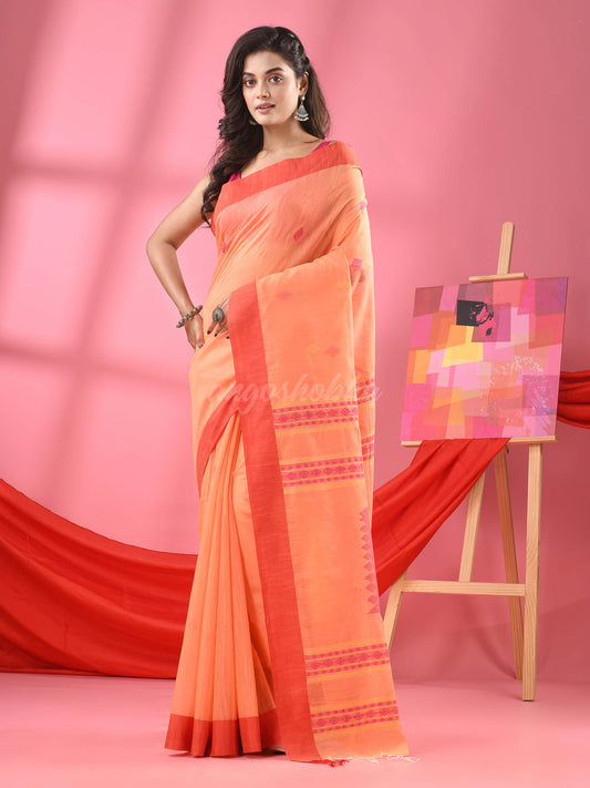 Peach Cotton Blend Jacquard Handloom Saree