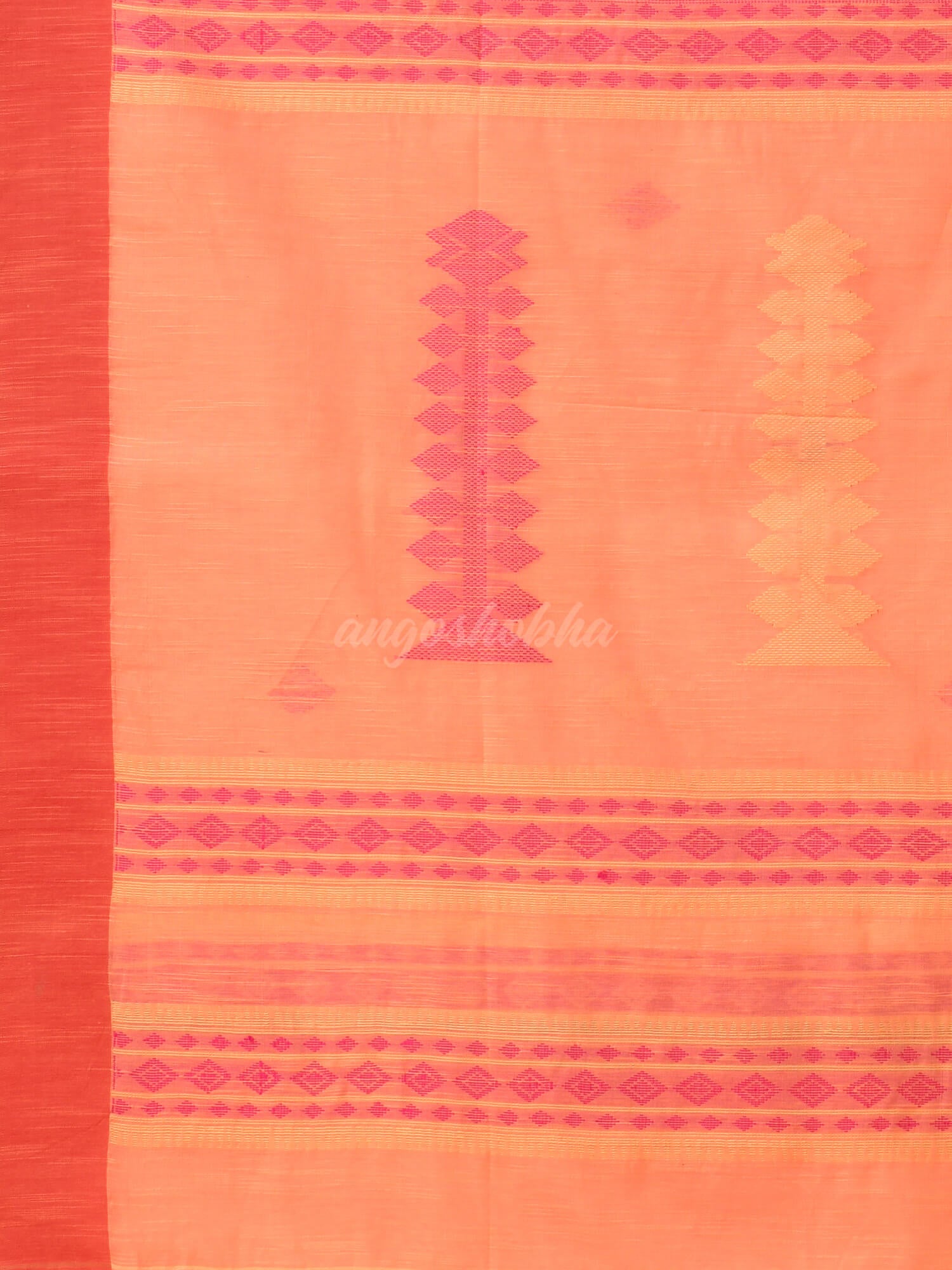 Peach Cotton Blend Jacquard Handloom Saree