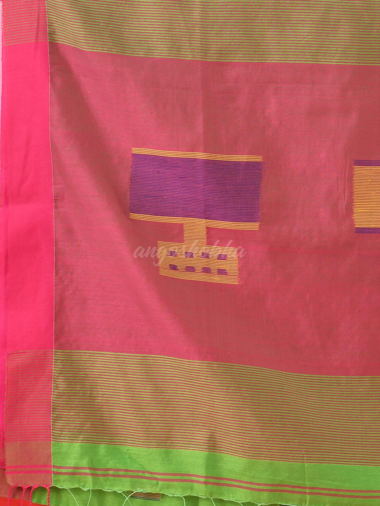 Green Cotton Blend All Body Laptop Motive Handloom Saree