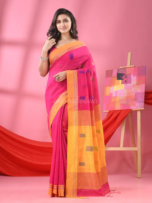 Pink Cotton Blend All Body Buti Handloom Saree