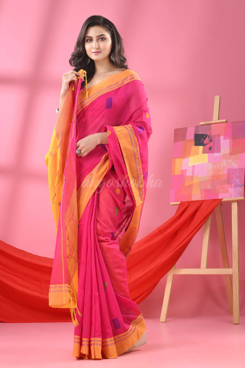 Pink Cotton Blend All Body Buti Handloom Saree