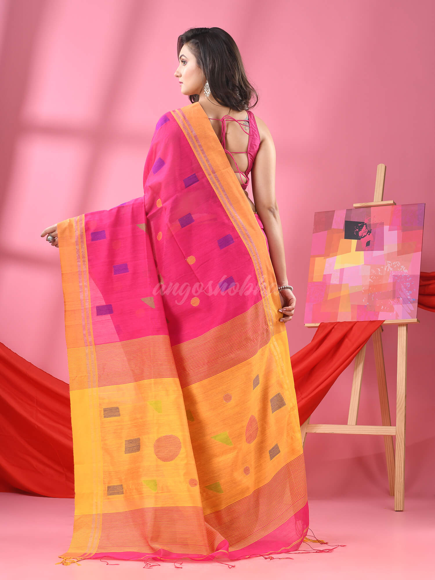 Pink Cotton Blend All Body Buti Handloom Saree